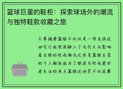 篮球巨星的鞋柜：探索球场外的潮流与独特鞋款收藏之旅