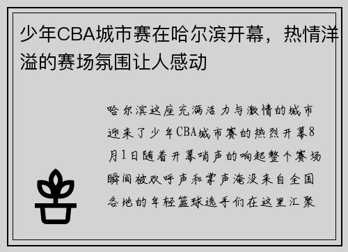少年CBA城市赛在哈尔滨开幕，热情洋溢的赛场氛围让人感动